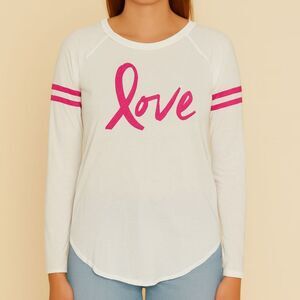 NWT Chaser “Love” Long Sleeve Tee Breast Cancer Awareness Pink Ribbon Graphic M